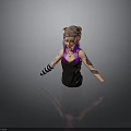 Woman With Purple Hair Cat Ear Hat Arm Tattoos Striped Sleeves And Black Camisole Dress