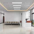 Tidy Modern Public Office Area With Reception Desk Potted Plants And Justice Slogan