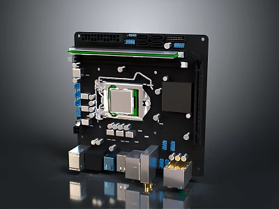 High Performance Computer Motherboard Featuring CPU Socket Multiple Ports And Electronic Components 3d model