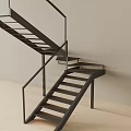 Modern Metal Staircase With Black Railing And Open Treads In Minimalist Interior