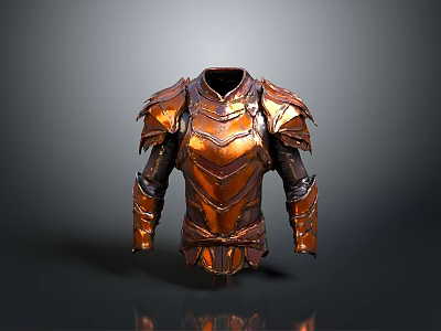 3D Rendered Medieval Body Armor With Metallic Orange Brown Luster Intricate Shoulder Design 3d model