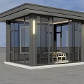 Modern Glass Pavilion With Flat Roof Design And Interior Tables Chairs