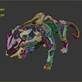 Futuristic Mechanical Leopard Character With Robotic Structure And Blue Orange Details