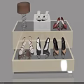 Swing Door Display Cabinet With Shoes And Table Lamp On Shelves
