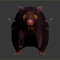 3D Purple Rat Character With Red Eyes Yellow Teeth Pink Ears Tail On Gray Background