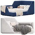 Light Gray And Blue Kids Bed With Plush Pillows And Cozy Blankets