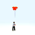 Little Boy Holding Bunch of Red Balloons in White Background