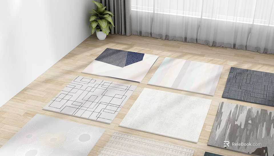Different Patterned Square Rugs With Various Colors And Designs For Living Room Floor Decor 3d model 