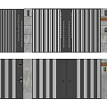 Modern Entrance Doors With Striped Design On Stone Wall Background And Door Plates