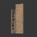 Wooden Multi Level Building Model With Shelves Windows And Blue Barrel