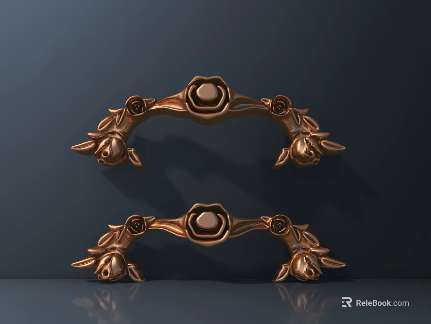 Elegant Ornate Golden Decorative Cabinet Handles With Floral Patterns in Classic Furniture 3d model 