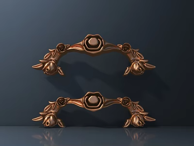 Elegant Ornate Golden Decorative Cabinet Handles With Floral Patterns in Classic Furniture 3d model