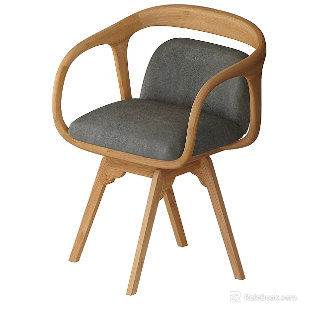 Modern Upholstered Dining Chair With Light Wooden Frame Gray Seat And Curved Armrests 3d model 