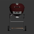 Red Outdoor Grill with Stand Wheels and Wooden Base Modern Design for Backyard Cooking
