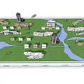 Commercial Equipment for Urban Model with High Rise Buildings Green Spaces and Water Features
