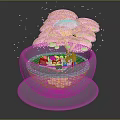 Decorative Ornament Set with Transparent Glass Bowl Pink Blossom Tree and Small Decorations on Tray