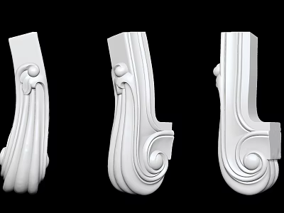 White Classical Architectural Columns Featuring Ornate Carved Details and Curved Designs 3d model