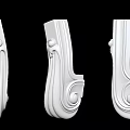 White Classical Architectural Columns Featuring Ornate Carved Details and Curved Designs