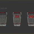 Three Shopping Carts With Silver Frames Red Handles And Metal Grid Design 3d model