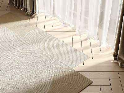 Light Beige Square Rug With Spiral Pattern On Wooden Floor In Natural Light 3d model