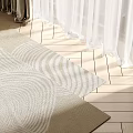 Light Beige Square Rug With Spiral Pattern On Wooden Floor In Natural Light