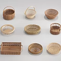 Woven Storage Baskets in Various Shapes with Handles for Home Organization 3d model