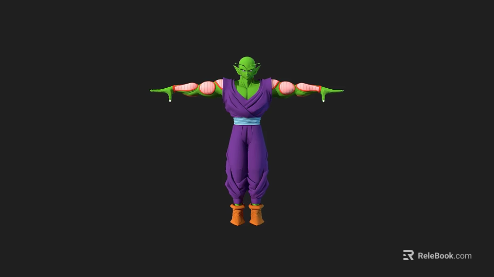 Anime Game Character 3D Model With Green Skin Purple Outfit Orange Boots And Muscular Arms 3d model 