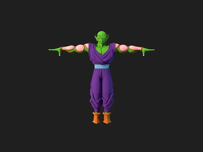 Anime Game Character 3D Model With Green Skin Purple Outfit Orange Boots And Muscular Arms 3d model