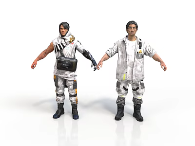 Two Biomechanical Characters In Gray Utility Suits With Yellow Accents And Backpacks 3d model