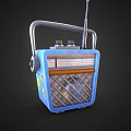 Vintage Blue Portable Radio With Silver Handle Antenna Knobs And Grille Speaker