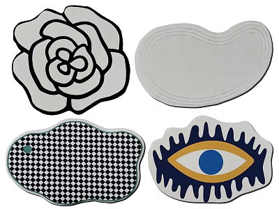 Unique Shaped Rugs Collection Featuring Rose Oval Checkerboard and Eye Designs 3d model