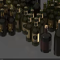 Wine Bottles And Glasses In Various Colors Shapes On Gray Background