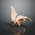 Delicate Wooden Carved Moth With Unfolded Wings On Dark Background And Reflection