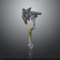 Mythical Battle Axe With Ornate Metal Blade And Gold White Wrapped Handle