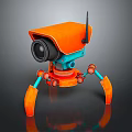 Orange And Blue Mechanical Robot With Camera Antenna And Robotic Legs