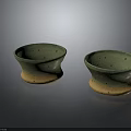 Set Of Two Handcrafted Green Ceramic Bowls With Yellow Base For Home Decor