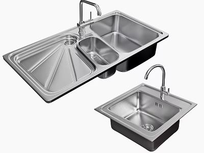 Stainless Steel Kitchen Sink With Double Bowl Single Bowl And Faucet Design 3d model