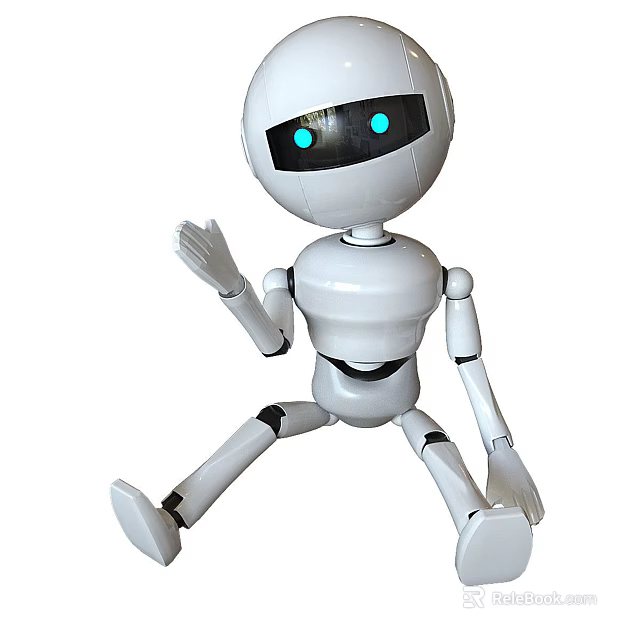 Smart Robot With White Body Blue Eyes Waving Hand And Friendly Humanoid Look 3d model 