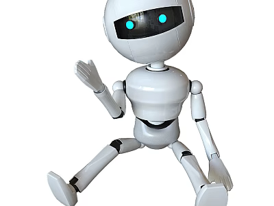 Smart Robot With White Body Blue Eyes Waving Hand And Friendly Humanoid Look 3d model