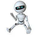 Smart Robot With White Body Blue Eyes Waving Hand And Friendly Humanoid Look