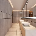 Modern Public Restroom Entrance Design With Wooden Panels And Light Colored Wall Finishes