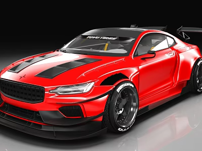 Red Modified Sports Car With Rear Spoiler Black Stripes And Sporty Wheels 3d model