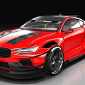 Red Modified Sports Car With Rear Spoiler Black Stripes And Sporty Wheels