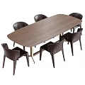 Sleek Rectangular Wooden Dining Table Set With Leather Upholstered Dining Chairs 3d model