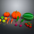 Fresh Various Crops Including Pumpkins Watermelon Apples Carrots Radishes And Tomatoes