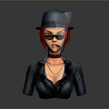 Stylish Female Game Movie Character 3D Model Wearing Black Hat Sunglasses Cigar And Dark Suit