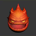Fiery Demon Creature Head with Red Flaming Mane Fierce Expression and Glowing Yellow Eyes