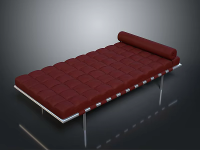 Stylish Red Tufted Upholstered Bench With Metal Legs And Rolled Cushion 3d model