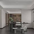 Modern Office Interior Design With Desk Two Chairs Computer Shelves Lighting And Window Blinds 3d model