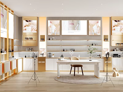 Modern Beauty Live Stream Room With Display Shelves Large Screens And Products 3d model